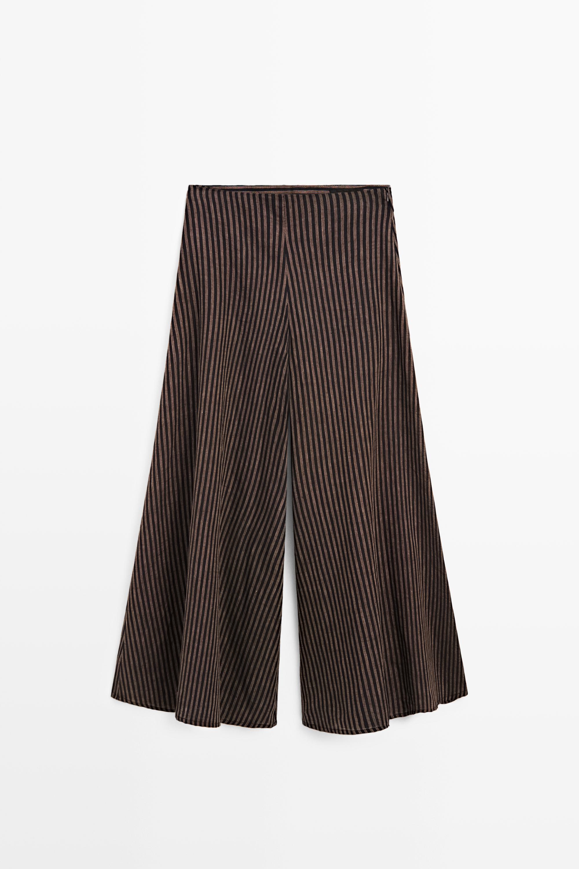 Jupe-culotte fluide à rayures en lin